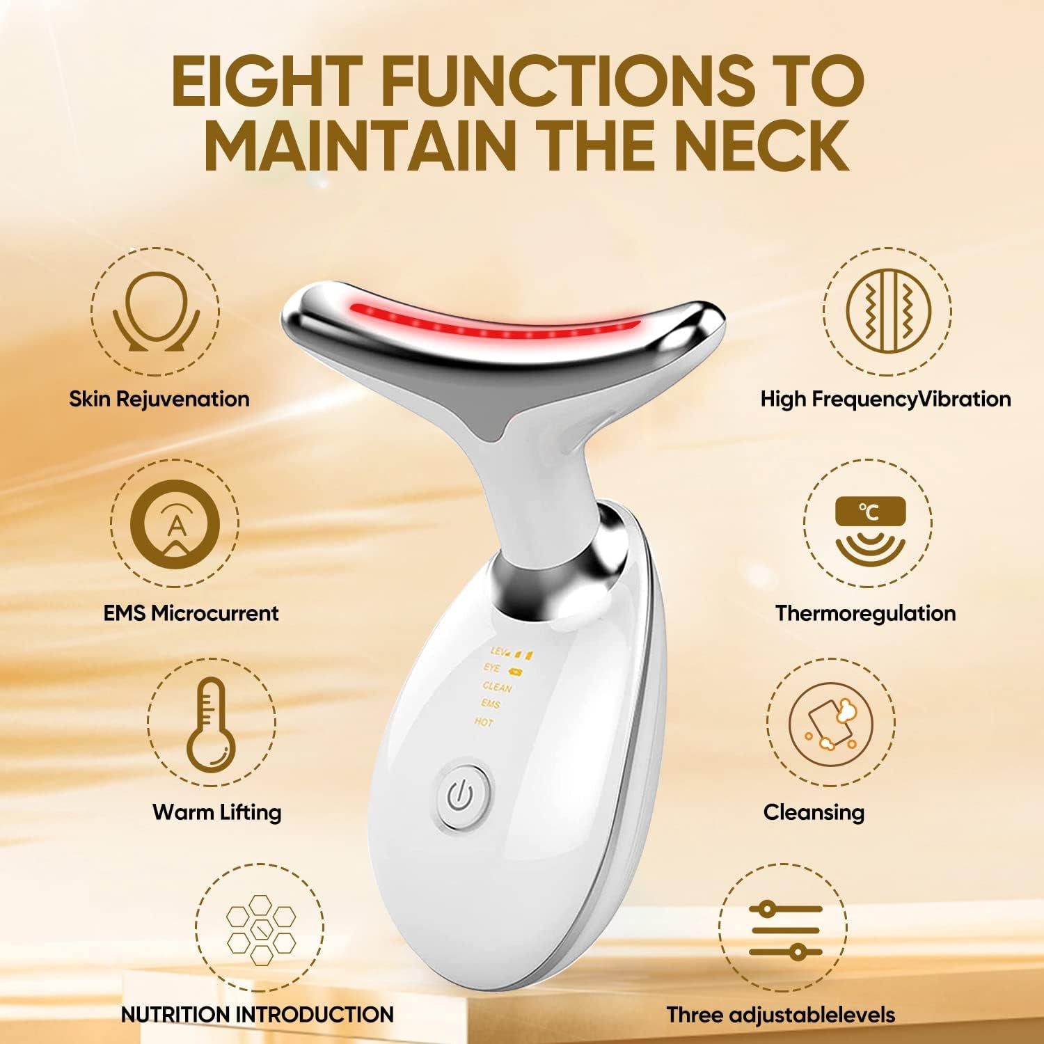 Electric Face Massager,Beauty Device for Face and Neck,High Frequency Vibration Firming Wrinkle Removal Device,Ems Care Massage Heating Equipmen. (3 Light Modes-White)