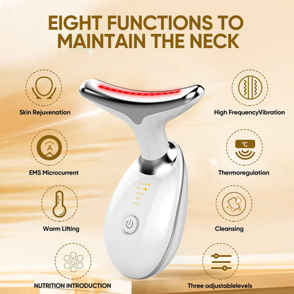 Electric Face Massager,Beauty Device for Face and Neck,High Frequency Vibration Firming Wrinkle Removal Device,Ems Care Massage Heating Equipmen. (3 Light Modes-White)