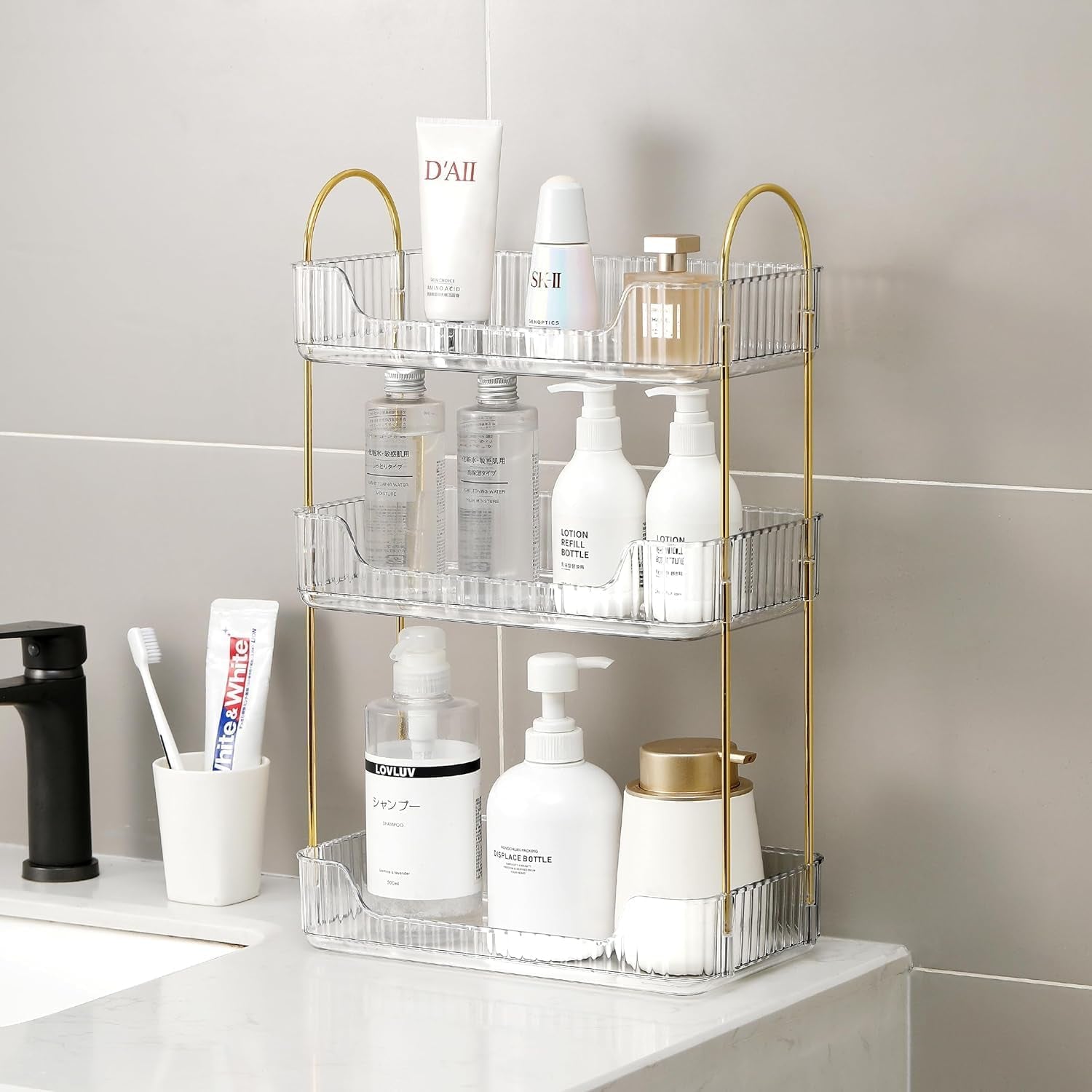 Makeup Organiser, Spinning 3 Tiers Perfume Organiser, Skincare Cosmetic Organizer, Dressing Table Organiser for Lipsticks,Jewelery, Brush, Vanity Desk, Bedroom (White, 3 Tiers)