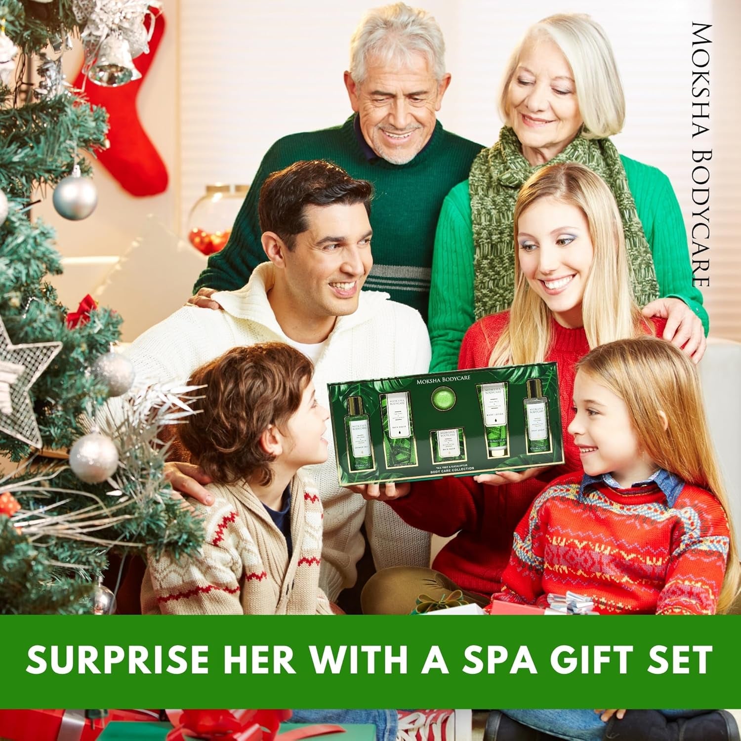 Tea Tree Spa Gift Set - Luxury Pamper Gifts for Women with Body Lotion, Scrub, Bath Bomb - Birthday, Christmas Gifts for Her, Green