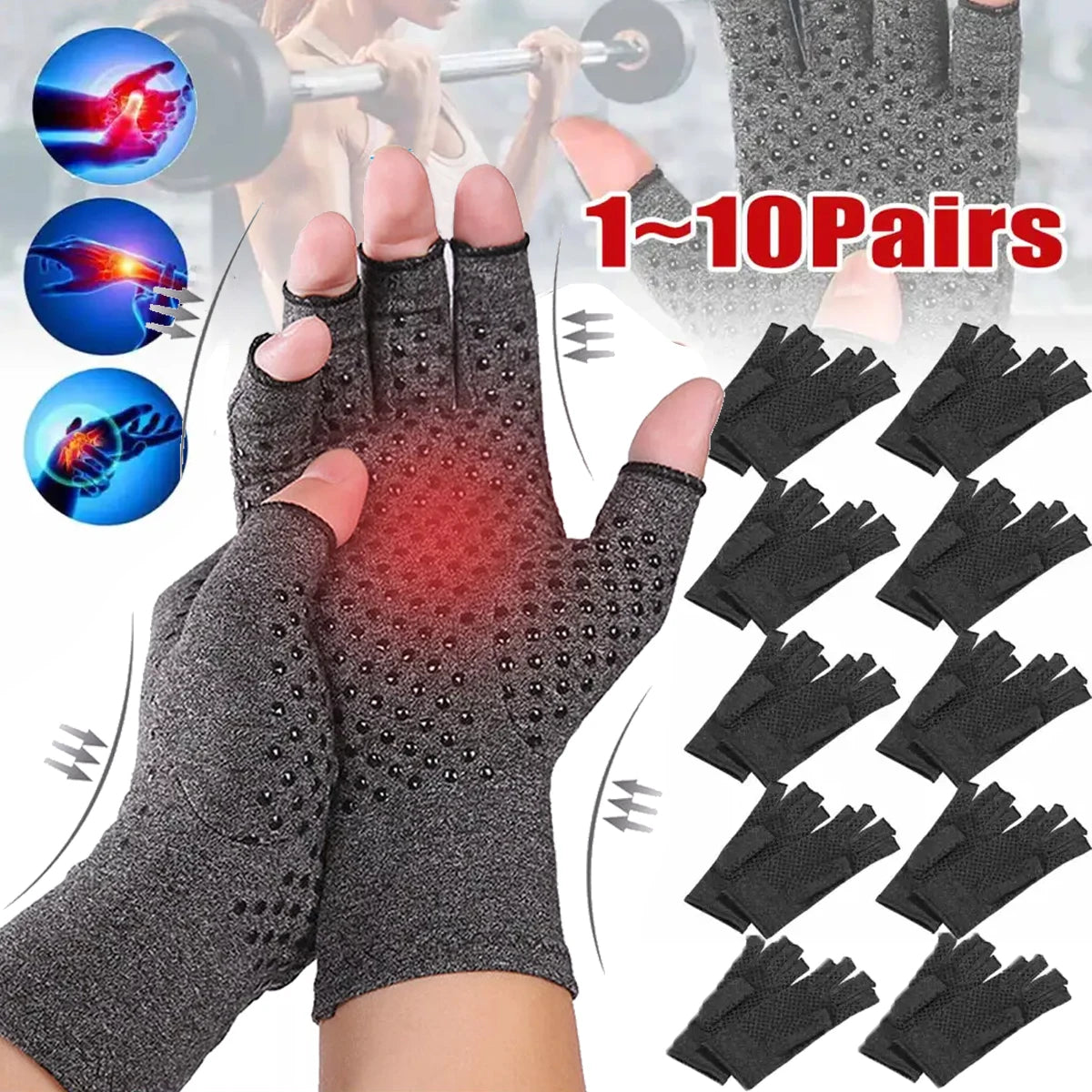 10/5/4/3 Pairs Compression Arthritis Gloves Wrist Support Joint Pain Relief Hand Brace for Women Men Therapy Wristband Gloves