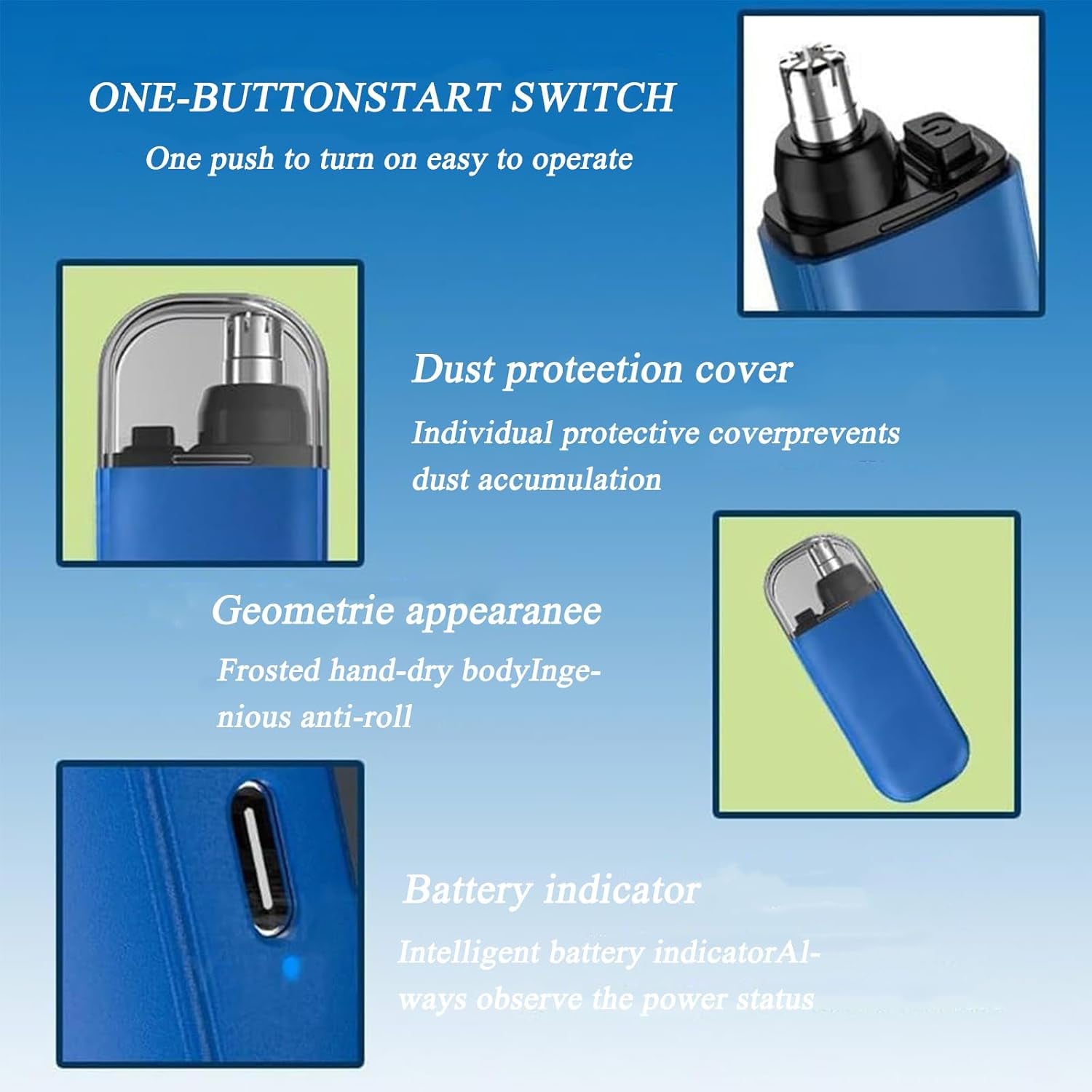 Nose Hair Trimmer Portable Ear and Nose Hair Trimmer for Men Rechargeable Facial Hair Eyebrow Trimmer Waterproof Mini Nose Hair Trimmer for Men Women Painless (Blue)