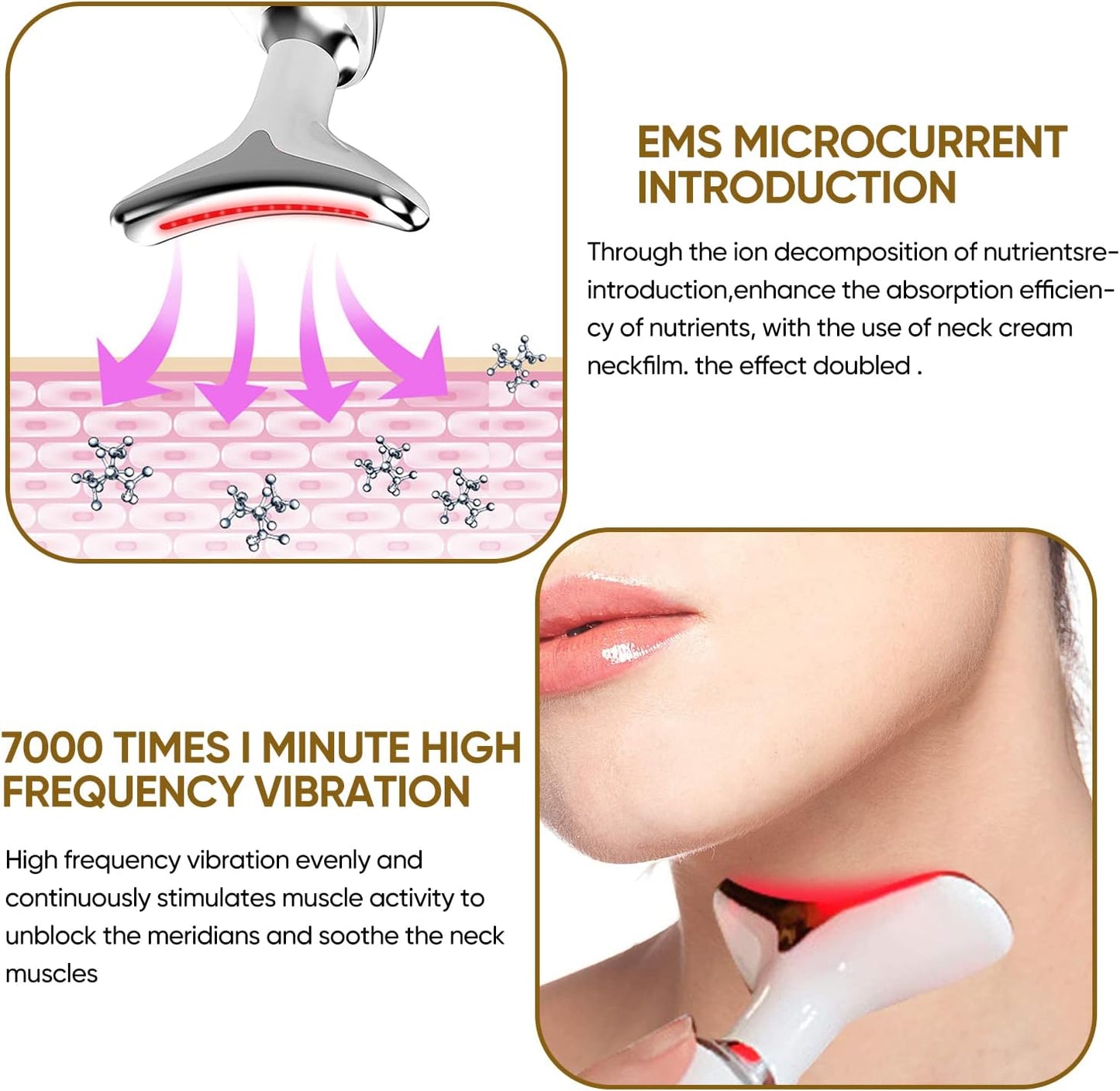 Electric Face Massager,Beauty Device for Face and Neck,High Frequency Vibration Firming Wrinkle Removal Device,Ems Care Massage Heating Equipmen. (3 Light Modes-White)
