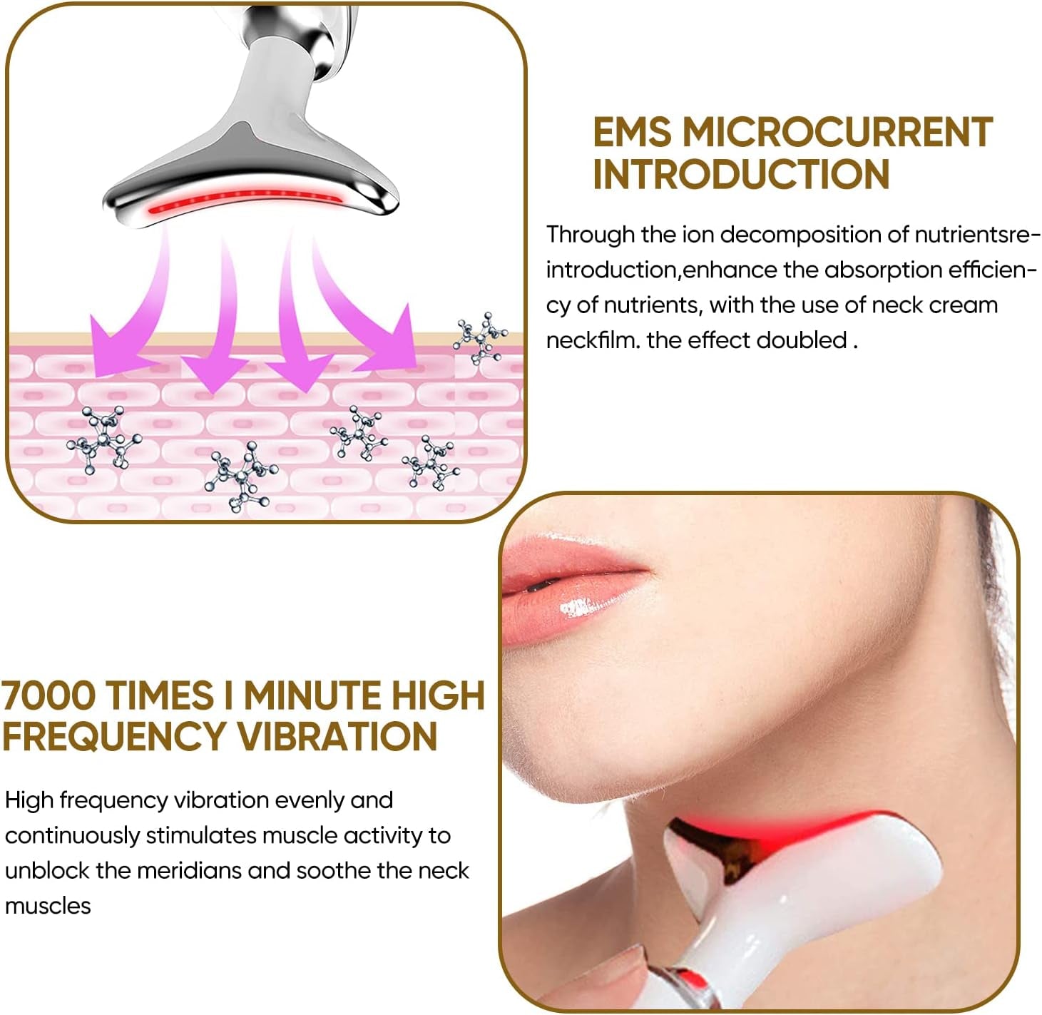 Electric Face Massager,Beauty Device for Face and Neck,High Frequency Vibration Firming Wrinkle Removal Device,Ems Care Massage Heating Equipmen. (3 Light Modes-White)