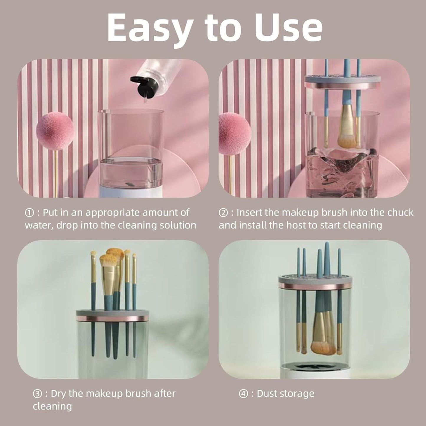 Electric Makeup Brush Cleaner Machine, USB Makeup Brush Cleaner, Cosmetic Brush Cleaner, Automatic Spinning Makeup Brush Cleaner Fit for All Size Makeup Brush