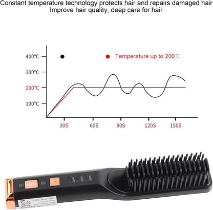 Hair Straightener Comb, USB Charging Hair Straightening Brush with 3 Gears Temperature,Electric Heating Hot Comb Hair Styling Tool(Black)