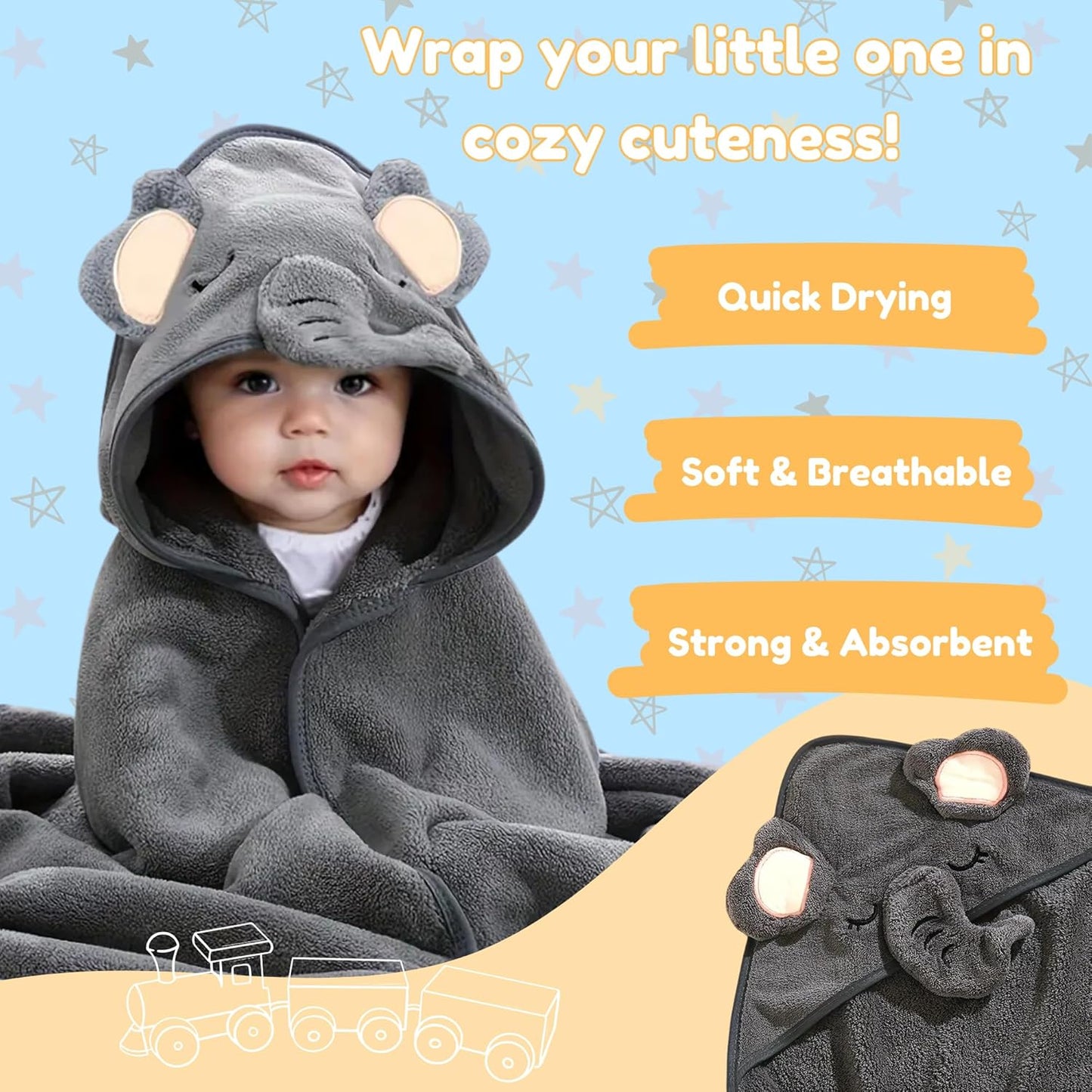 Vosene Kids Lice Repellent 3-In-1 Shampoo with Tea Tree & Eucalyptus with Elephant Hooded Baby Towel Bundle | Toddlers and Newborns Ideal for Baby Bath, Beach & Pool | Dandruff Shampoo for Kids