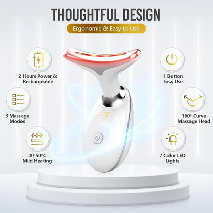Neck Face Beauty Device Face Massager, Skin Care Facial Massager 3 in 1 Portable Face Toning Devices for Skintightening & Neck Lifting, EMS Care Massage Heating Equipment,7 Color Led 3 Modes