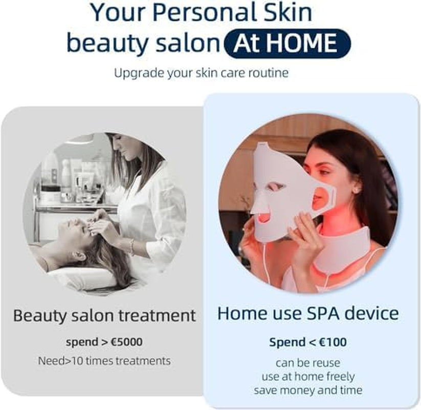 LED Face Light Therapy Mask with Remote Control - Red Light Therapy Device for Facial and Neck Rejuvenation, Soft Silicone for Skin Tightening and Anti-Aging Benefits