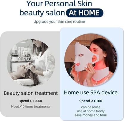 LED Face Light Therapy Mask with Remote Control - Red Light Therapy Device for Facial and Neck Rejuvenation, Soft Silicone for Skin Tightening and Anti-Aging Benefits