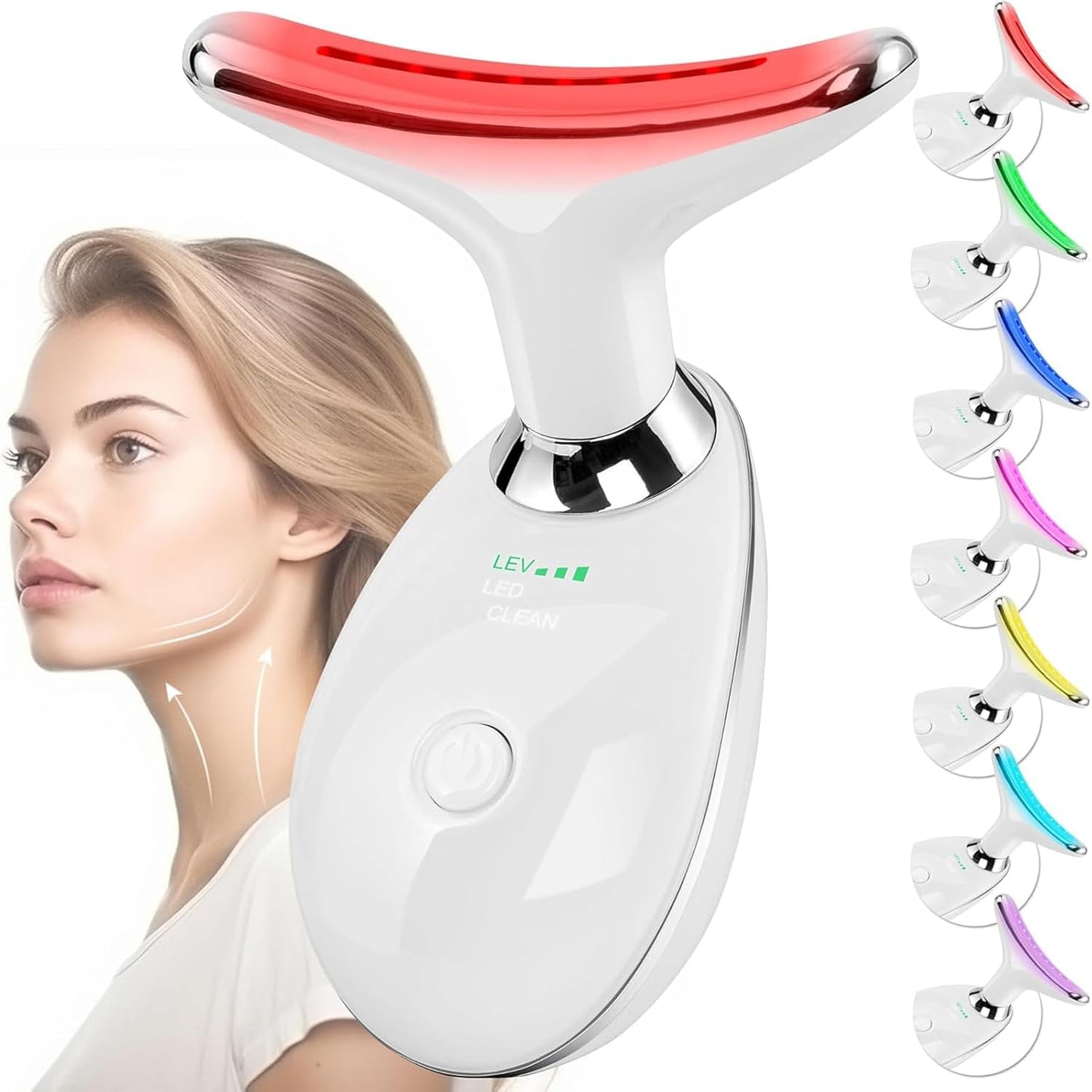Neck Face Beauty Device Face Massager, Skin Care Facial Massager 3 in 1 Portable Face Toning Devices for Skintightening & Neck Lifting, EMS Care Massage Heating Equipment,7 Color Led 3 Modes