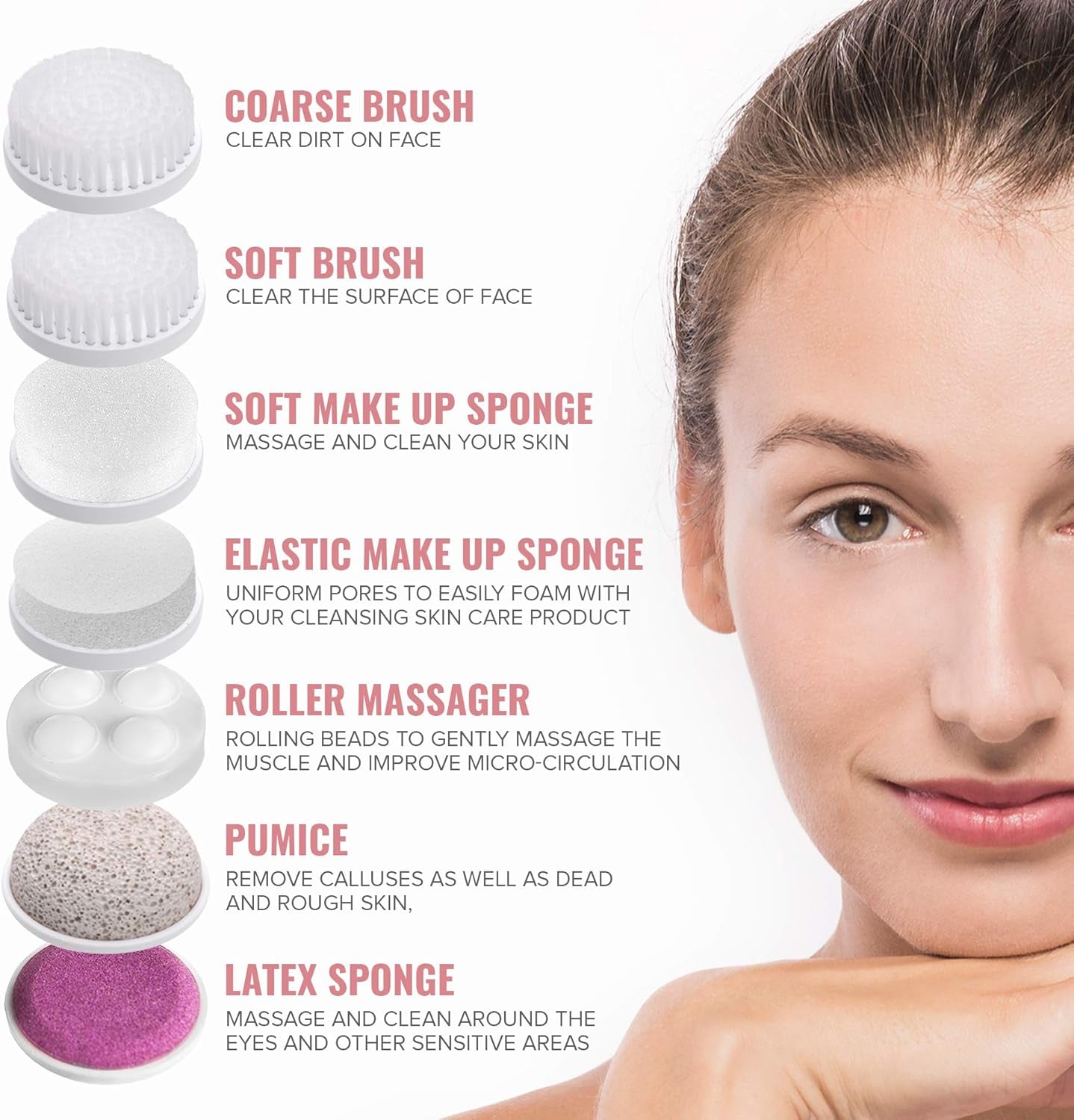 Facial Cleansing Brush - 7 in 1 Electric Exfoliator Spin Face Massager Set - 7 Brush Heads for Exfoliating, Removing Makeup, Excess Oil, Removing Blackheads, Massaging Skin