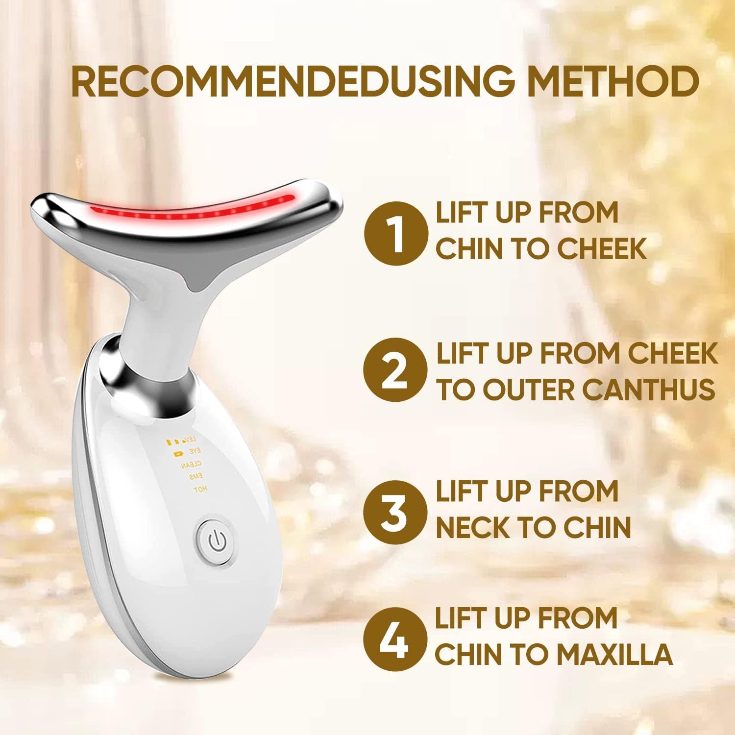 Electric Face Massager,Beauty Device for Face and Neck,High Frequency Vibration Firming Wrinkle Removal Device,Ems Care Massage Heating Equipmen. (3 Light Modes-White)