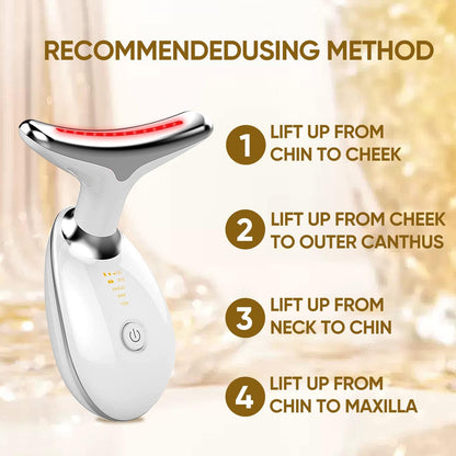 Electric Face Massager,Beauty Device for Face and Neck,High Frequency Vibration Firming Wrinkle Removal Device,Ems Care Massage Heating Equipmen. (3 Light Modes-White)