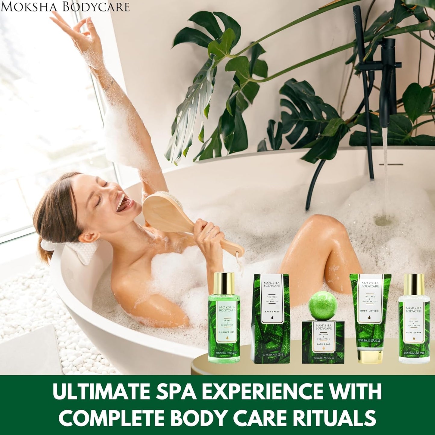 Tea Tree Spa Gift Set - Luxury Pamper Gifts for Women with Body Lotion, Scrub, Bath Bomb - Birthday, Christmas Gifts for Her, Green