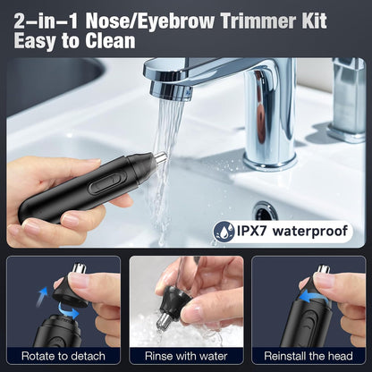 2024 Upgrade Rechargeable Nose Hair Trimmer for Men - Painless Dual Edge Blades, IPX7 Waterproof, Eyebrow & Facial Hair Trimmer for Easy Cleansing (Black)