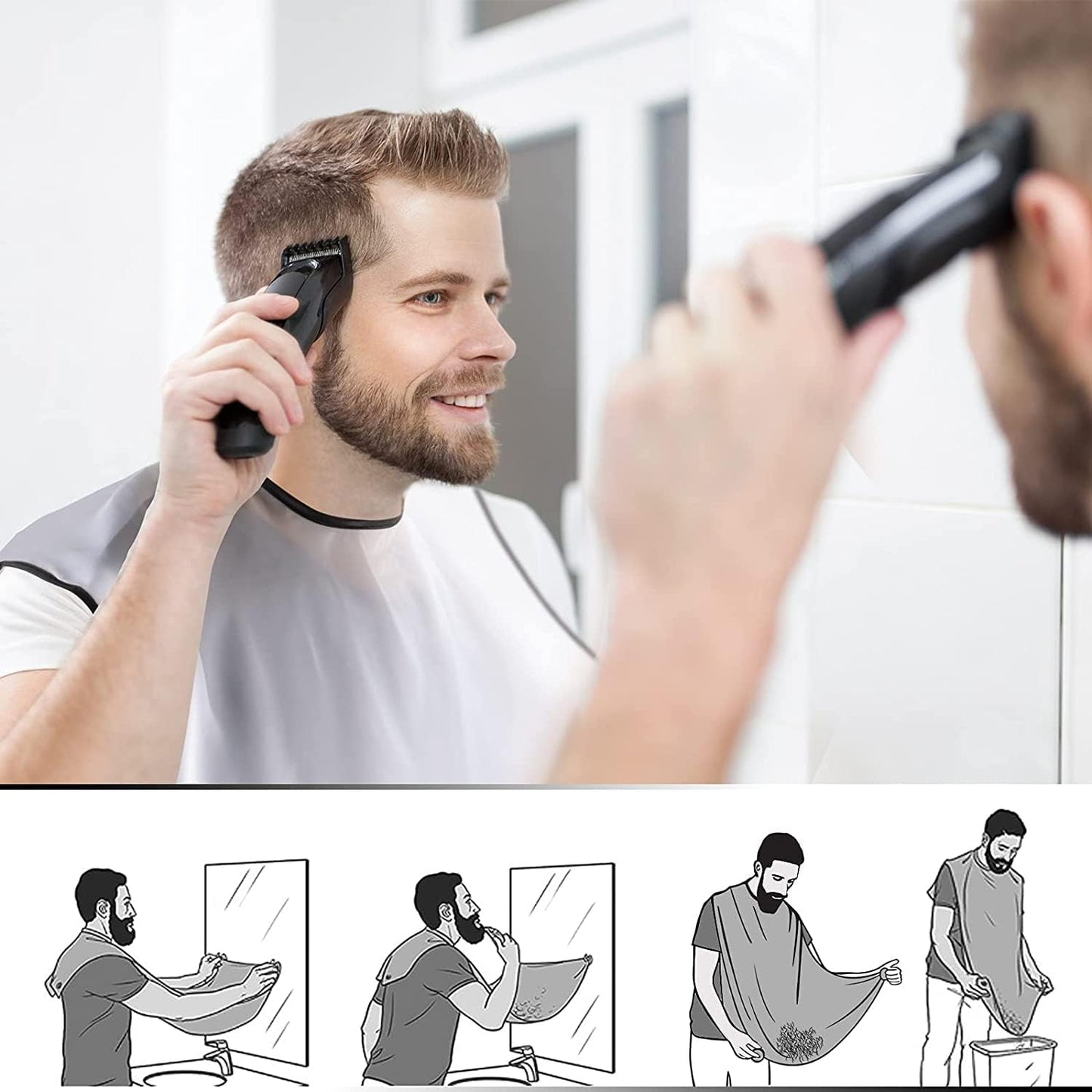 Beard Bib Apron, Shaving Beard Catcher with Suction Cups - Hair Clippings Catcher & Grooming Cape Apron for Men Dad Father Husband, Beard Trimmer Catcher Men'S Birthday Gift