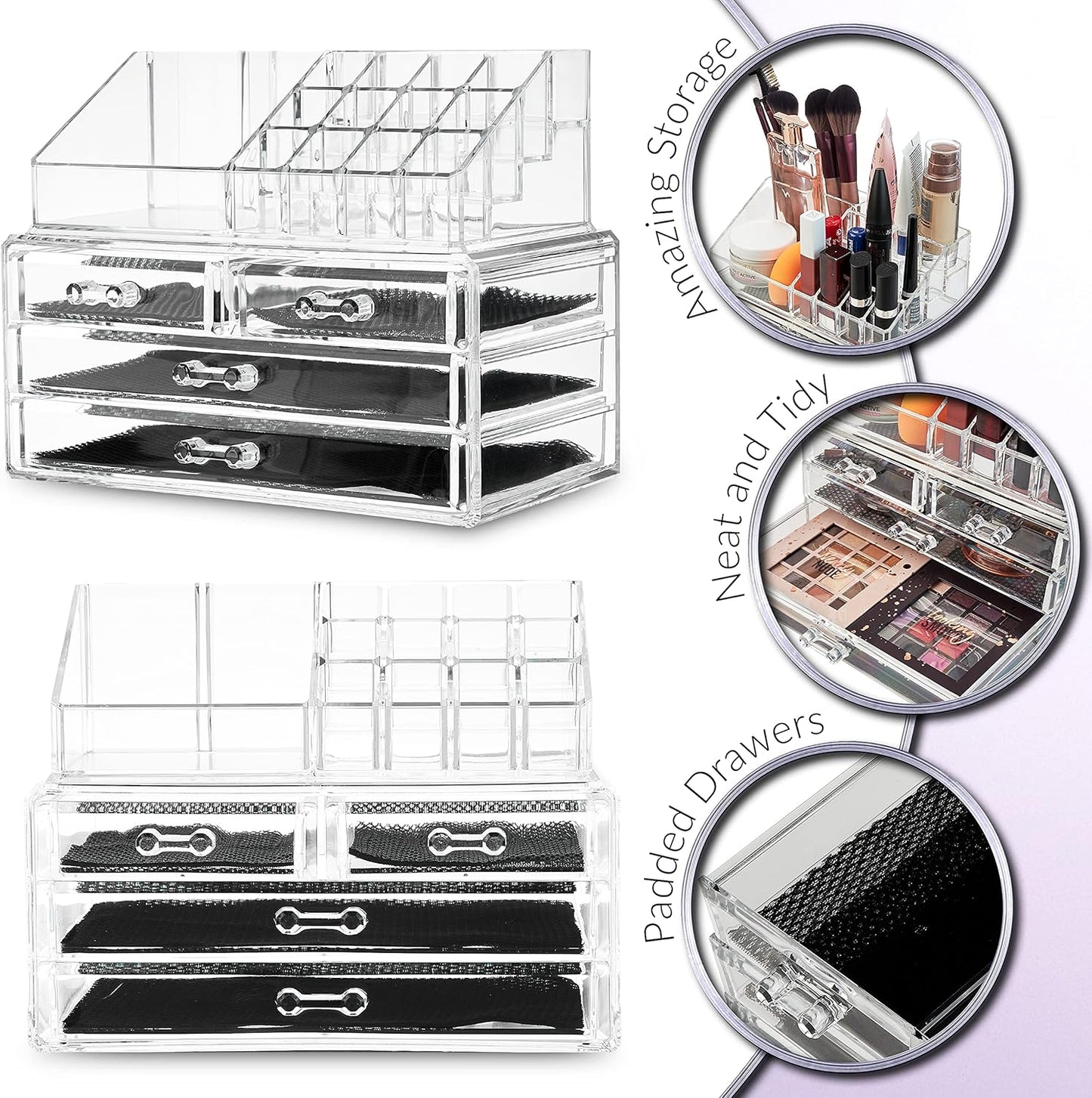 Make up Organiser for Women Teenagers Acrylic Drawers Makeup Storage 12Cm X 24Cm X 22Cm Clear Bathroom Bedroom Dressing Table Organiser Jewellery Beauty Skincare 4 Tier Cosmetic Storage Box