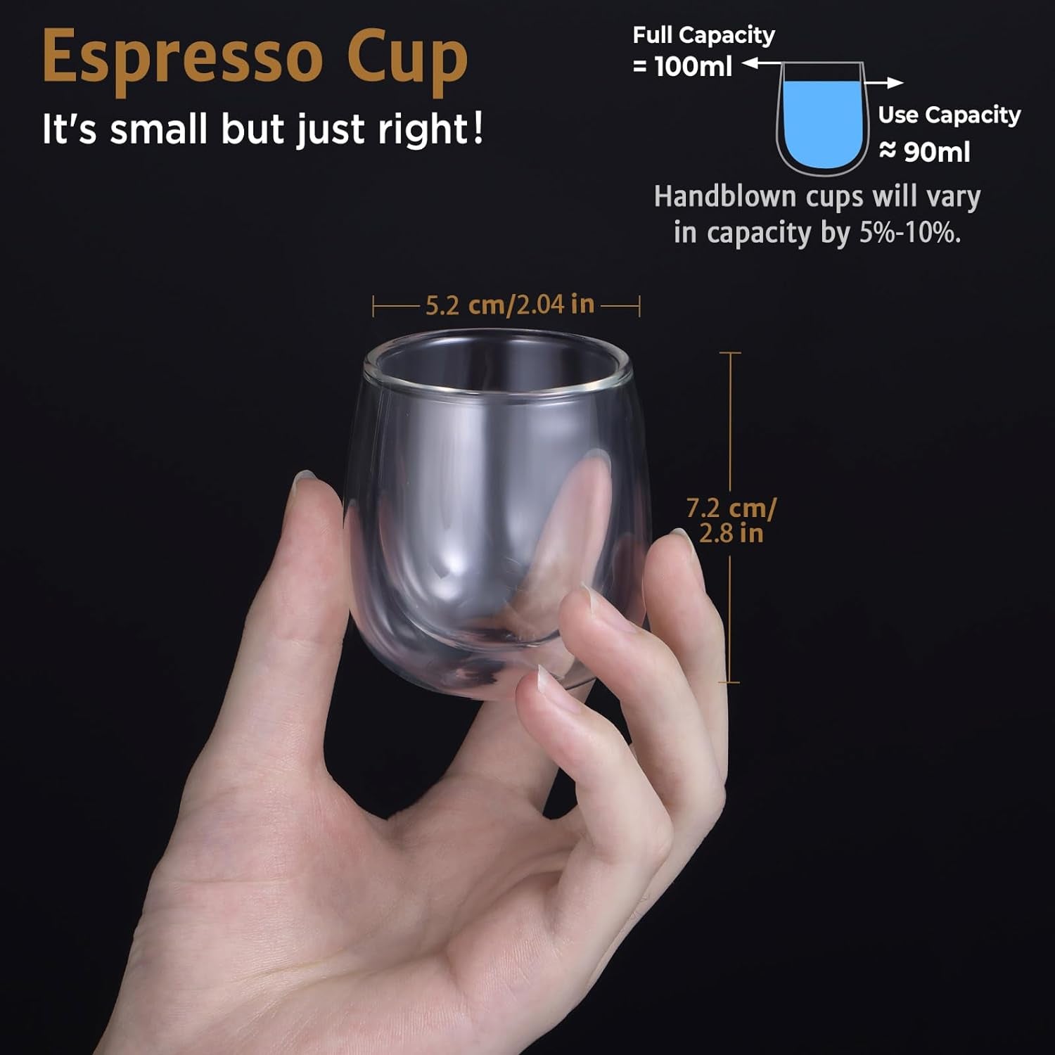Double Walled Espresso Coffee Glass Cups Glasses Borosilicate Glasses for Tea Dessert 100Ml (4Oz) Set of 2