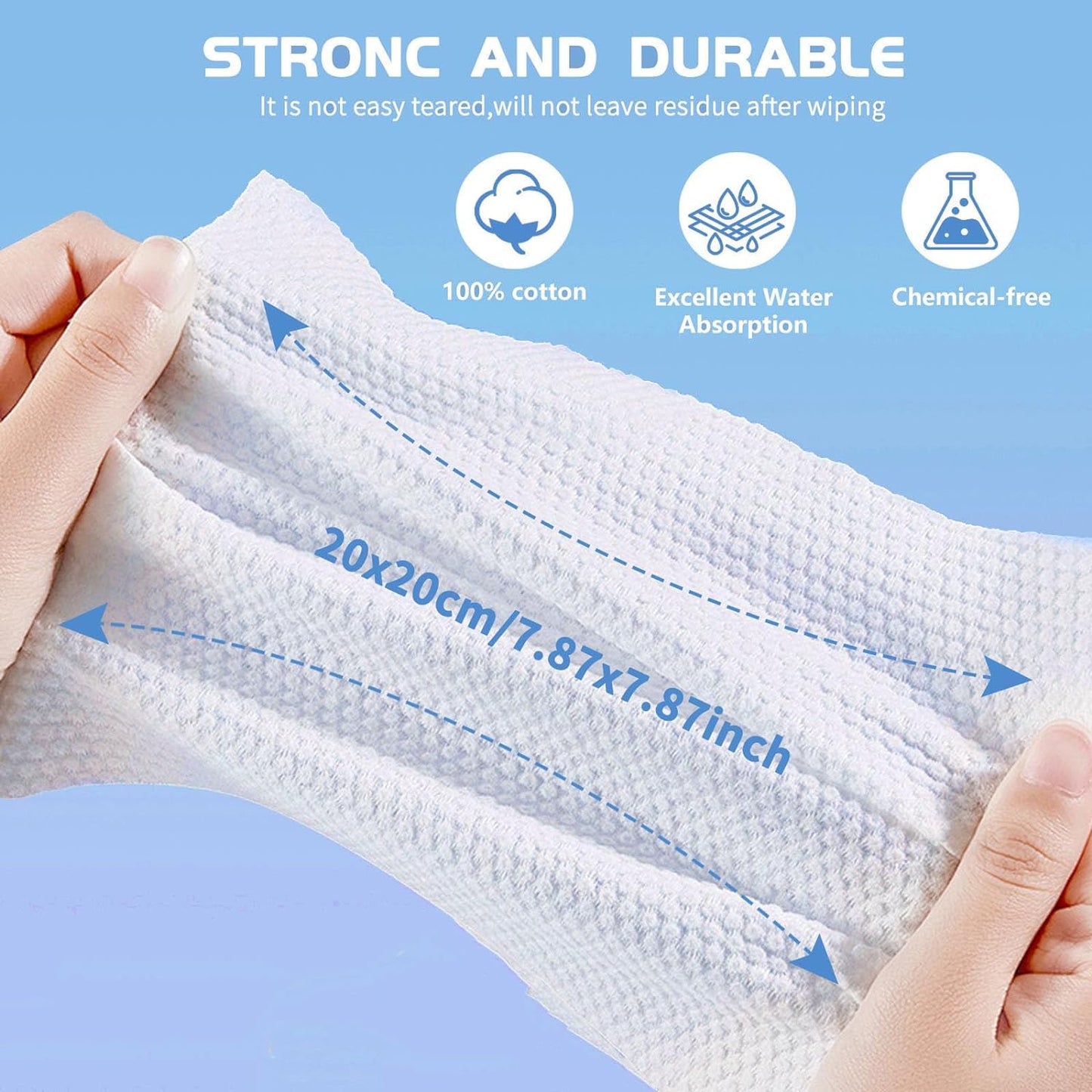 Cotton Facial Dry Wipes 100 Count, Deeply Cleansing Disposable Face Towel Cotton Tissue, Multi-Purpose for Skin Care, Make-Up Wipes, Face Wipes and Facial Cleansing