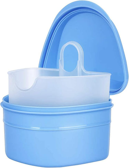 Denture Cleanning Set Denture Cleaning Case with Denture Brush, Blue