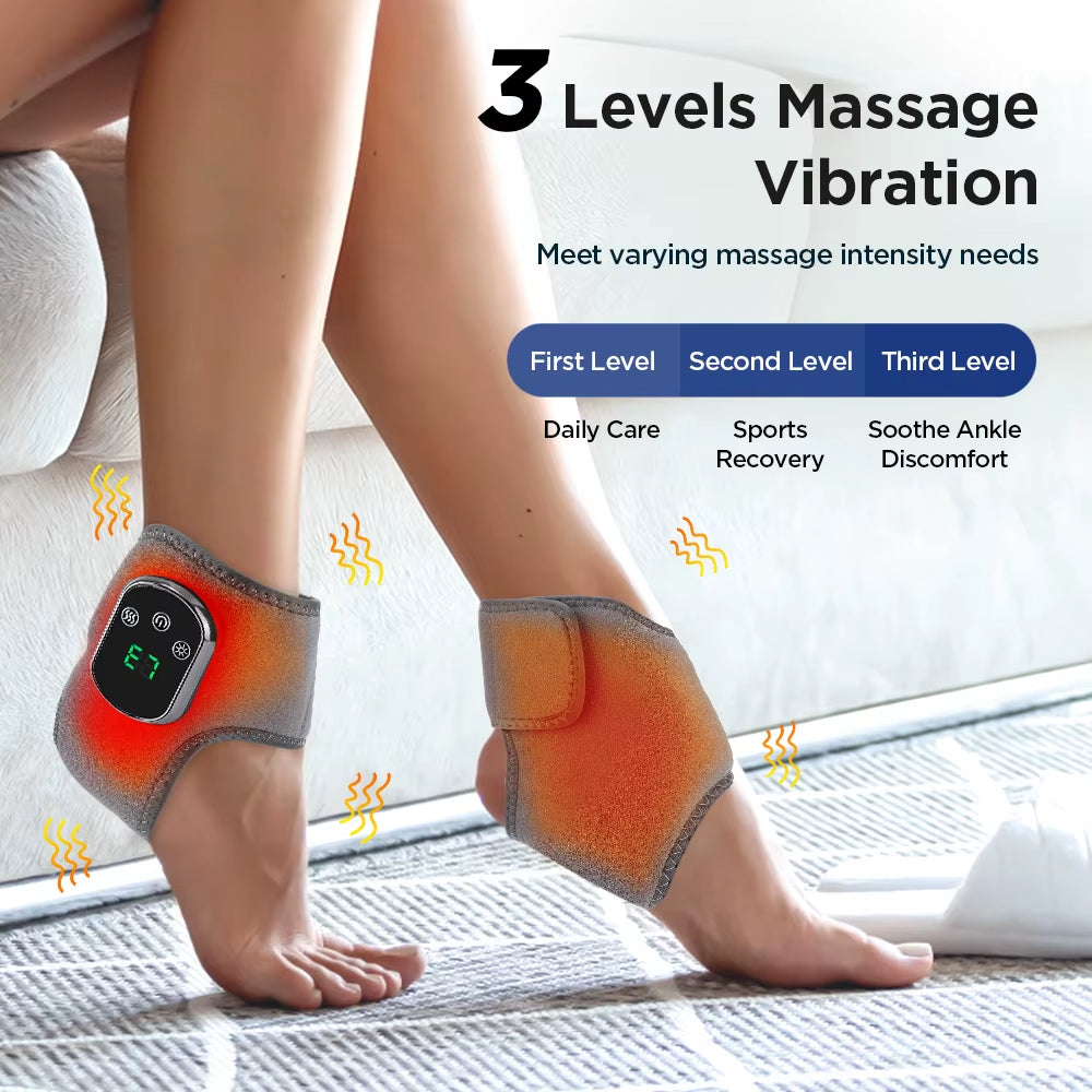 Electric Foot Ankle Massager with Heat & Vibration Cordless Heating Pad Ankle Wrap for Sports Recovery Warm Support Brace Belt