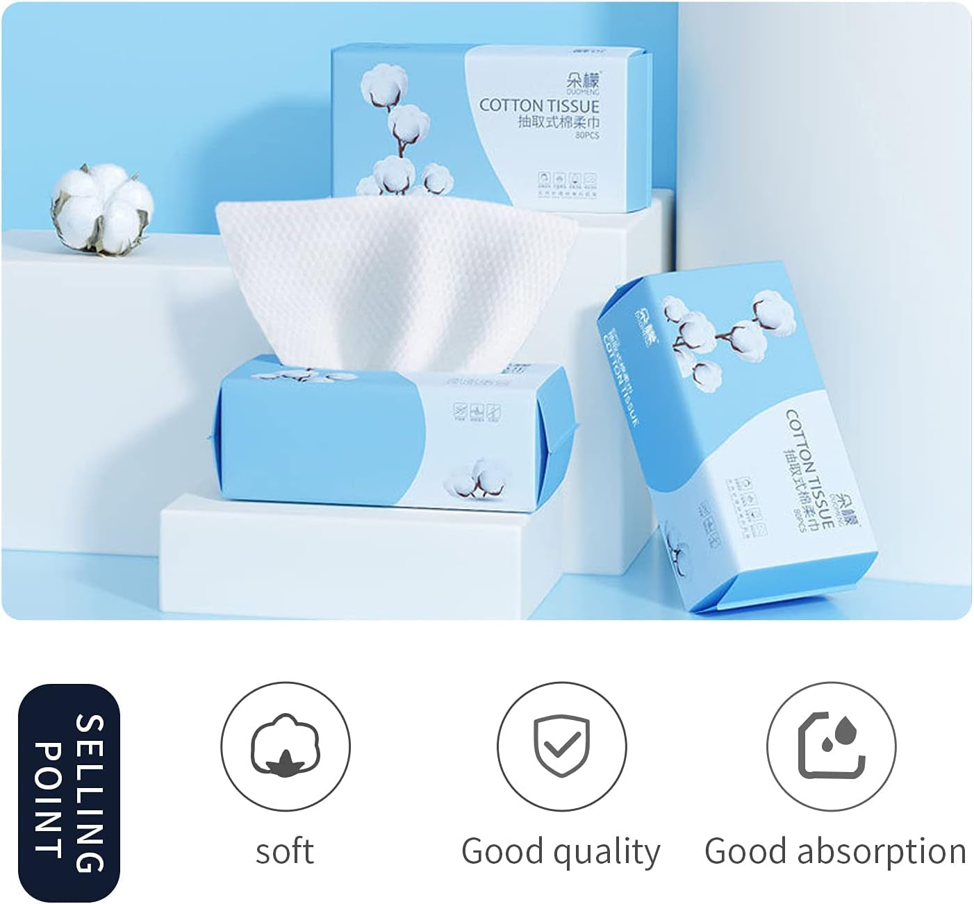 Cotton Facial Dry Wipes 100 Count, Deeply Cleansing Disposable Face Towel Cotton Tissue, Multi-Purpose for Skin Care, Make-Up Wipes, Face Wipes and Facial Cleansing