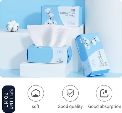 Cotton Facial Dry Wipes 100 Count, Deeply Cleansing Disposable Face Towel Cotton Tissue, Multi-Purpose for Skin Care, Make-Up Wipes, Face Wipes and Facial Cleansing