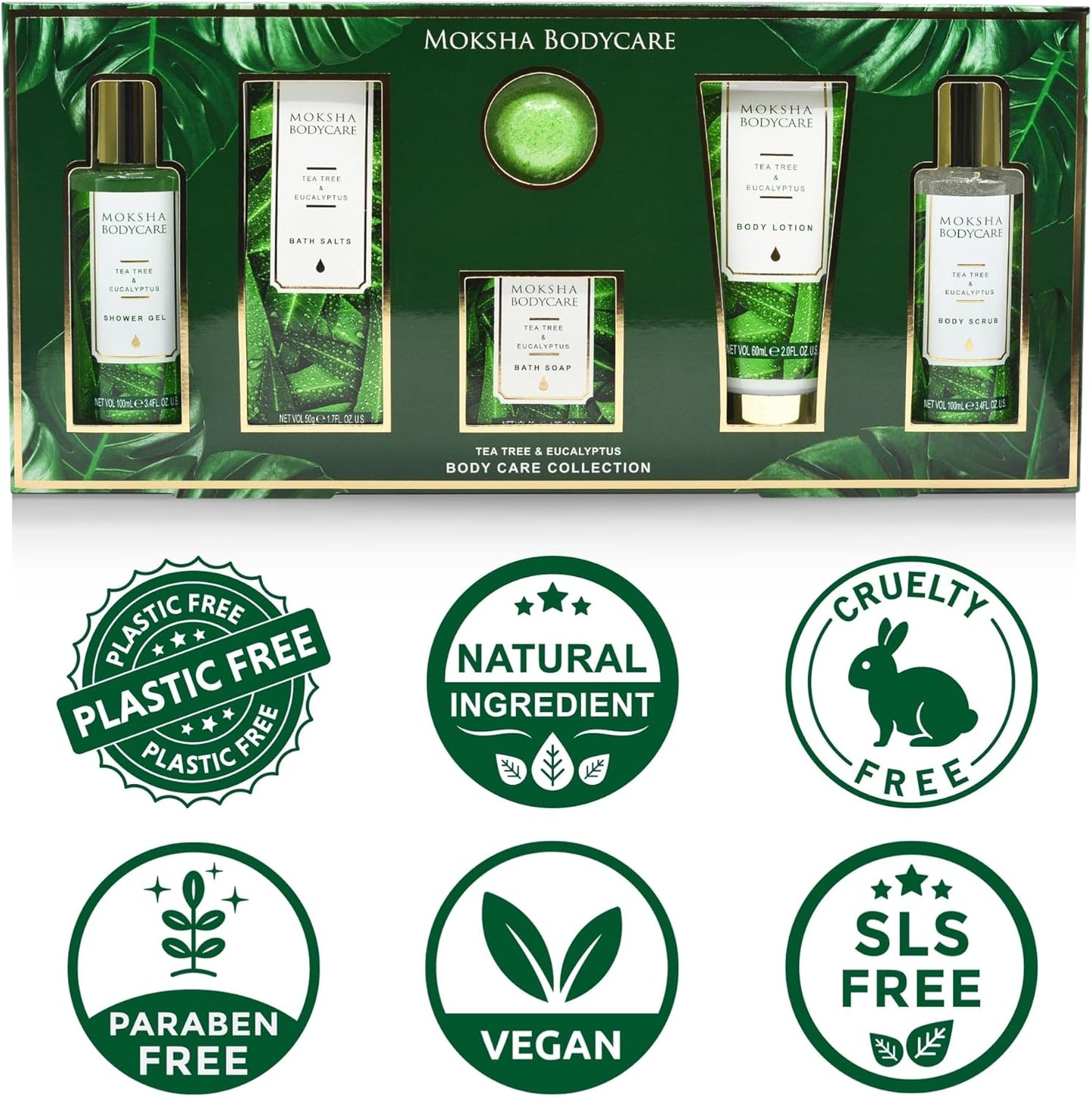 Tea Tree Spa Gift Set - Luxury Pamper Gifts for Women with Body Lotion, Scrub, Bath Bomb - Birthday, Christmas Gifts for Her, Green