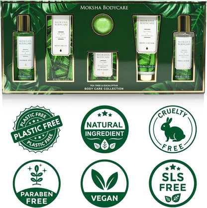 Tea Tree Spa Gift Set - Luxury Pamper Gifts for Women with Body Lotion, Scrub, Bath Bomb - Birthday, Christmas Gifts for Her, Green