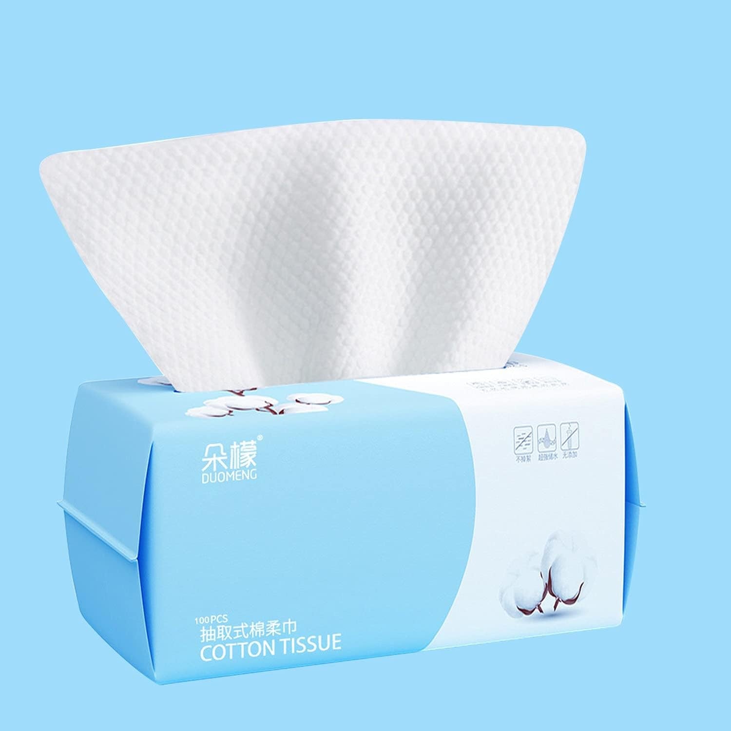Cotton Facial Dry Wipes 100 Count, Deeply Cleansing Disposable Face Towel Cotton Tissue, Multi-Purpose for Skin Care, Make-Up Wipes, Face Wipes and Facial Cleansing