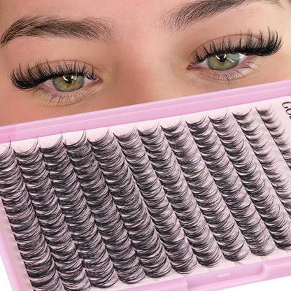 Individual Eyelashes Wispy Lash Clusters Kit D Curl Eyelashes Individual Kit Natural Lash Extension Kit with Russian Cluster Lashes Glue Bond and Seal and Lash Tweezers (D Curl 192Pcs)