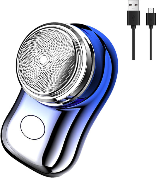 Mini-Shave Razor for Men, Type-C Pocket Small Rechargeable Shaver, Portable USB Electric Shaver, Easy One-Button Use Portable Electric Razor Gifts for Home Office Business Car Travel (Gradient Blue)