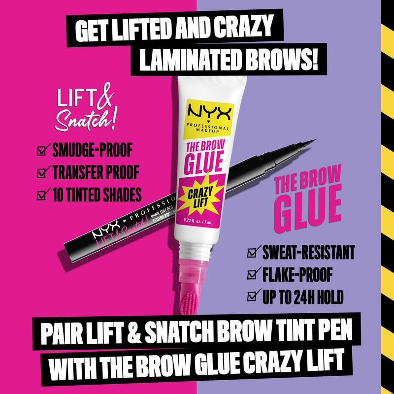 The Brow Glue Crazy Lift, Brow Lamination Gel with 16HR Strong Hold & Built-In Styling Comb, NYX Professional Makeup