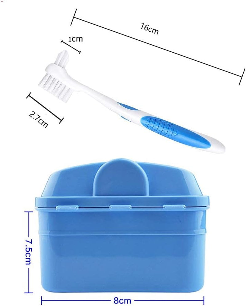 Denture Cleanning Set Denture Cleaning Case with Denture Brush, Blue
