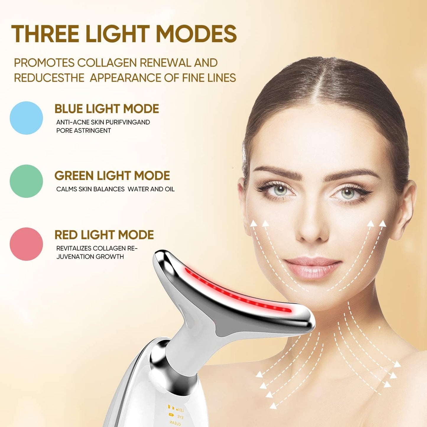 Electric Face Massager,Beauty Device for Face and Neck,High Frequency Vibration Firming Wrinkle Removal Device,Ems Care Massage Heating Equipmen. (3 Light Modes-White)