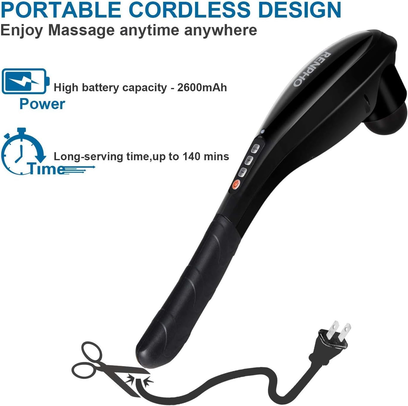 Hand Held Deep Tissue Massager for Muscles, Back, Foot, Neck, Shoulder, Leg, Calf Pain Relief-2600Mah Large Capacity Battery Cordless Electric Percussion Full Body Massage with Portable Design